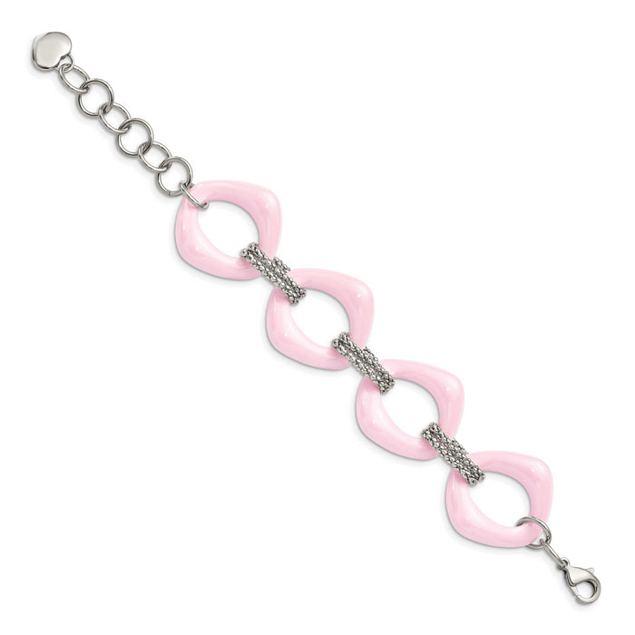 Chisel Brand Jewelry, Stainless Steel Pink Ceramic Link Bracelet