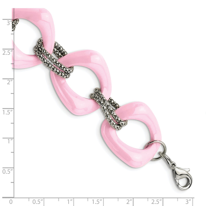 Chisel Brand Jewelry, Stainless Steel Pink Ceramic Link Bracelet