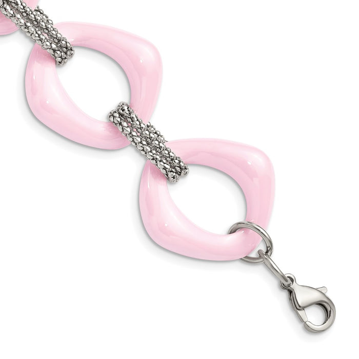 Chisel Brand Jewelry, Stainless Steel Pink Ceramic Link Bracelet