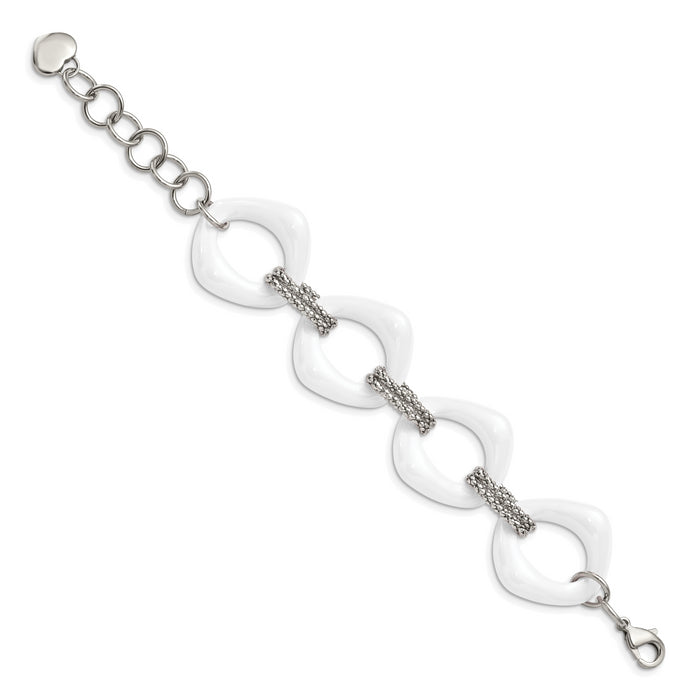 Chisel Brand Jewelry, Stainless Steel White Ceramic Link Bracelet