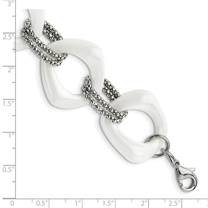 Chisel Brand Jewelry, Stainless Steel White Ceramic Link Bracelet