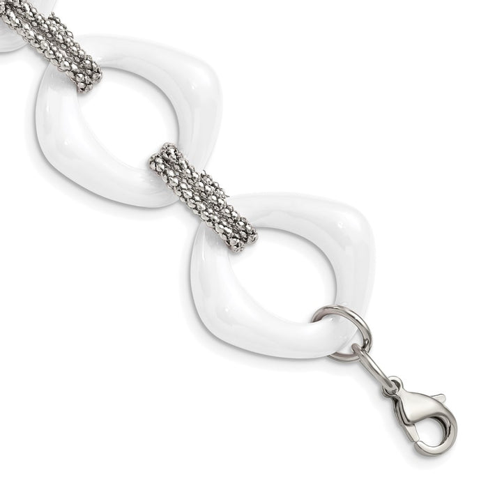 Chisel Brand Jewelry, Stainless Steel White Ceramic Link Bracelet