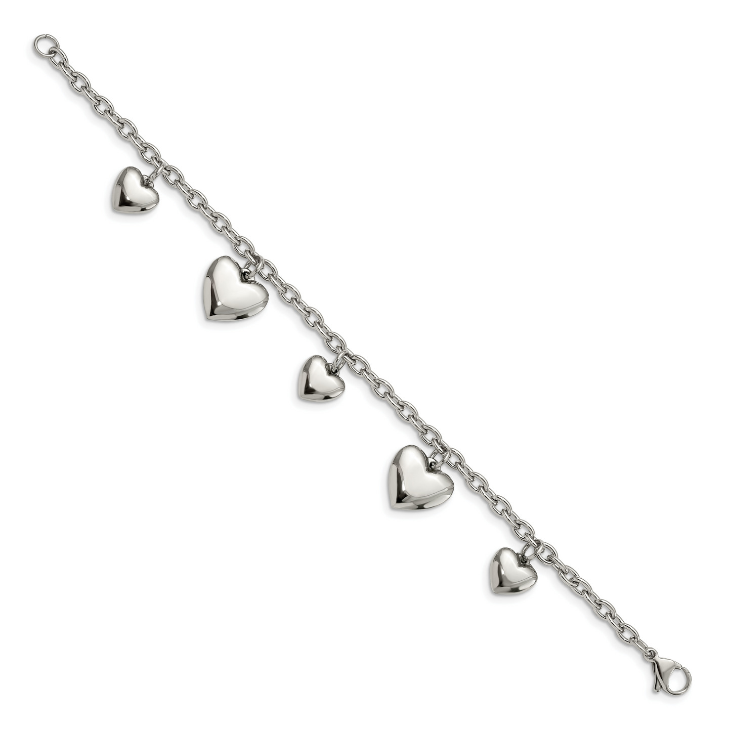 Chisel Brand Jewelry, Stainless Steel Polished Hearts 8in Bracelet