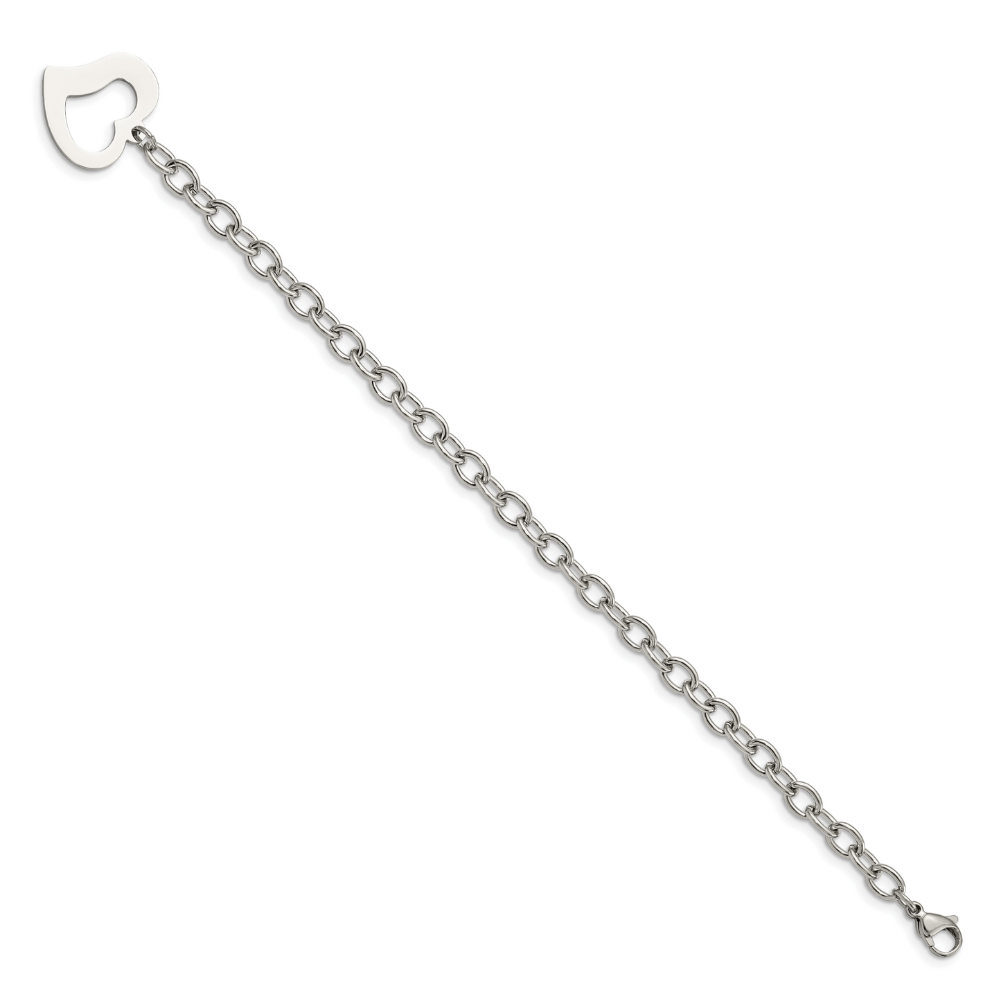 Chisel Brand Jewelry, Stainless Steel Polished Open Link with Open Heart 8.5in Bracelet
