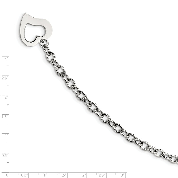 Chisel Brand Jewelry, Stainless Steel Polished Open Link with Open Heart 8.5in Bracelet