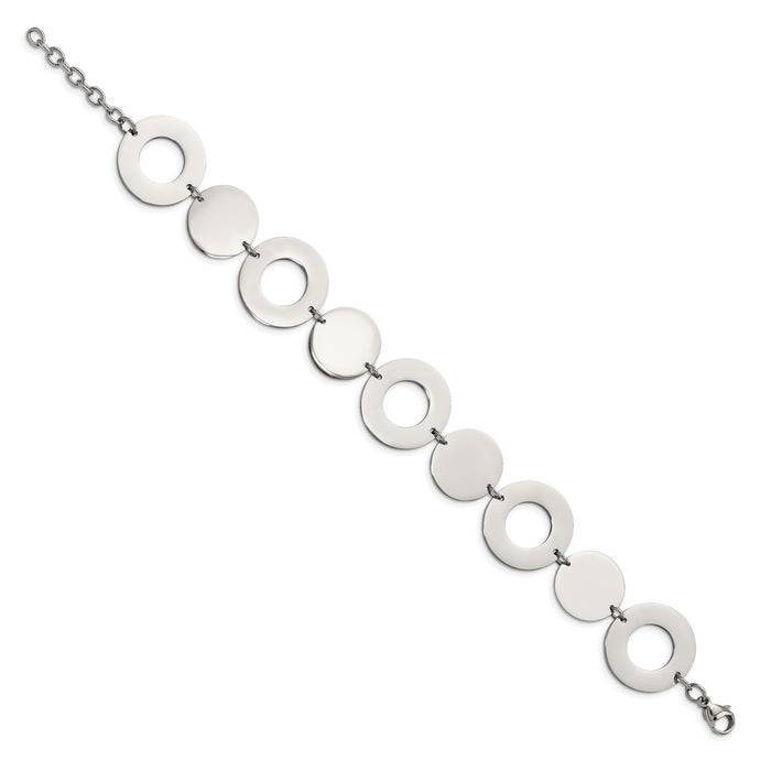 Chisel Brand Jewelry, Stainless Steel Polished Circles 7.5in Bracelet