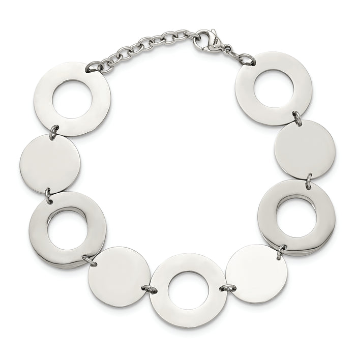 Chisel Brand Jewelry, Stainless Steel Polished Circles 7.5in Bracelet