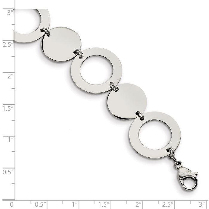 Chisel Brand Jewelry, Stainless Steel Polished Circles 7.5in Bracelet