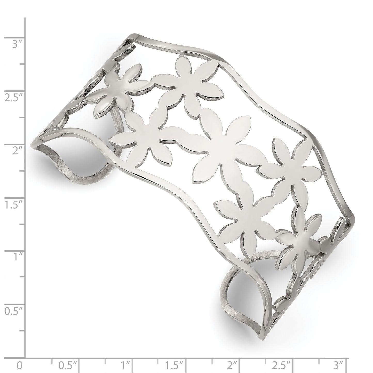 Chisel Brand Jewelry, Stainless Steel Flowers Cuff Bangle