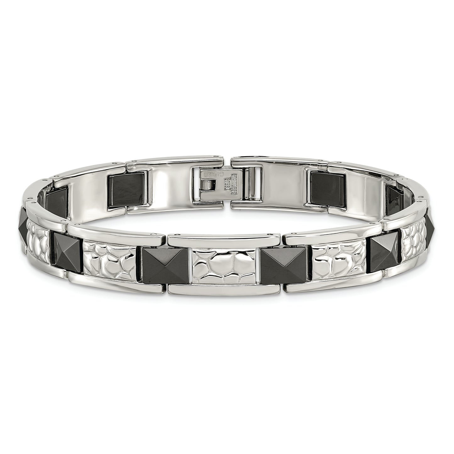 Chisel Brand Jewelry, Stainless Steel Black-plated & Textured 8.5in Men's Bracelet