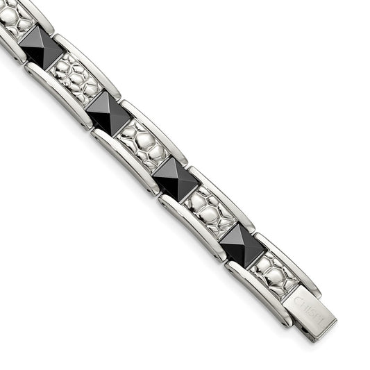 Chisel Brand Jewelry, Stainless Steel Black-plated & Textured 8.5in Men's Bracelet