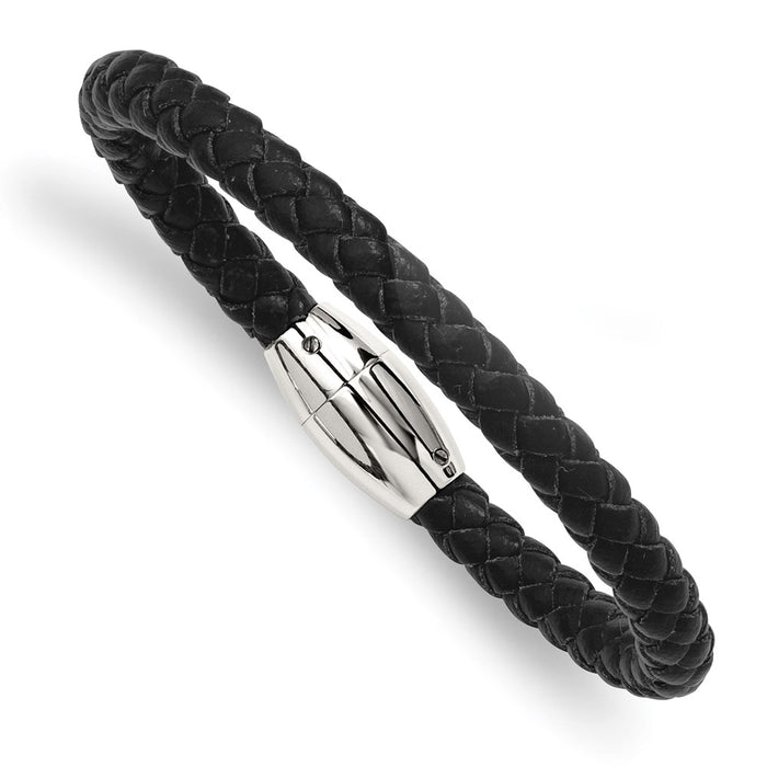 Chisel Brand Jewelry, Stainless Steel Black Leather 8.5in Men's Bracelet