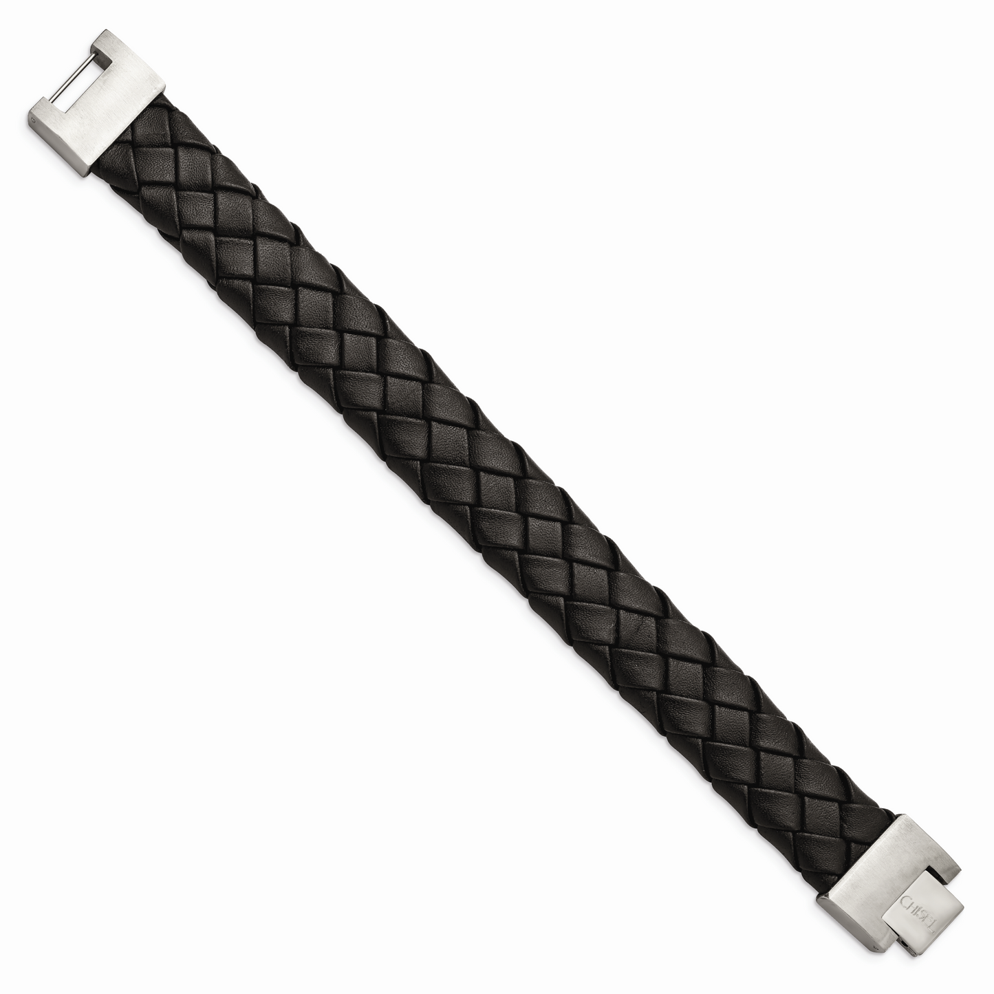 Chisel Brand Jewelry, Stainless Steel Brushed Black Leather 8.5 in Men's Bracelet