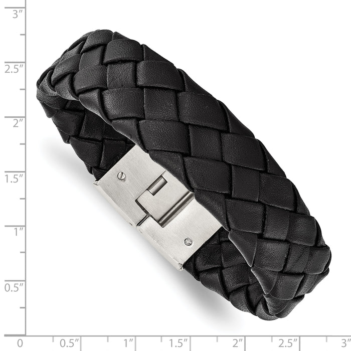 Chisel Brand Jewelry, Stainless Steel Brushed Black Leather 8.5 in Men's Bracelet
