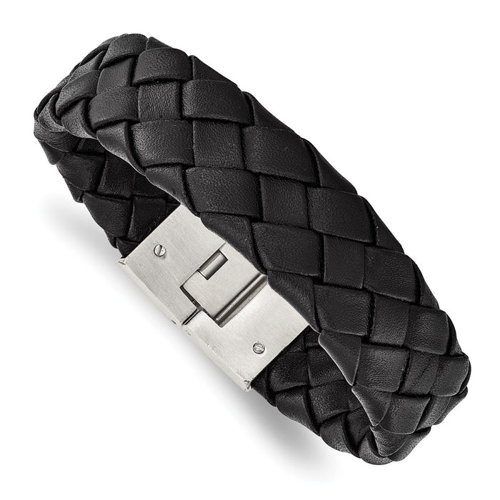 Chisel Brand Jewelry, Stainless Steel Brushed Black Leather 8.5 in Men's Bracelet