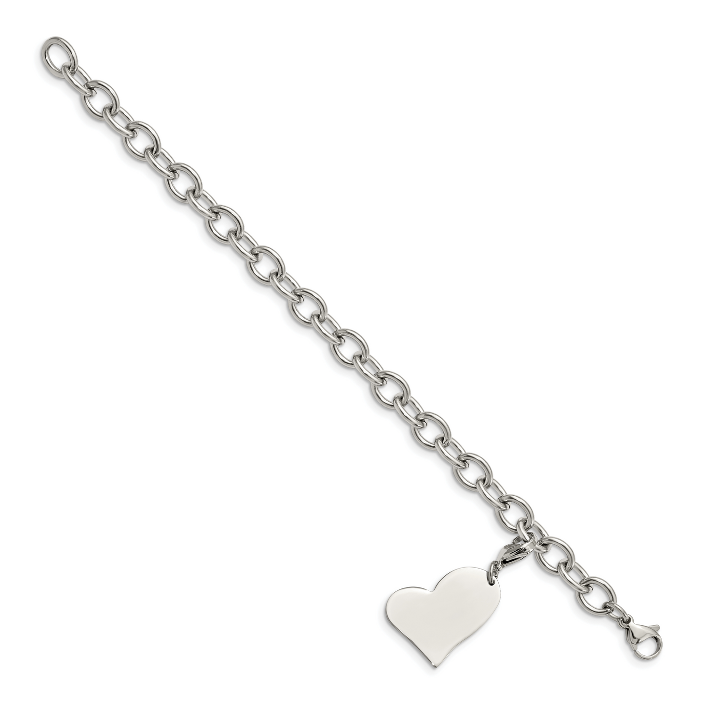 Chisel Brand Jewelry, Stainless Steel Heart Charm 8in Bracelet