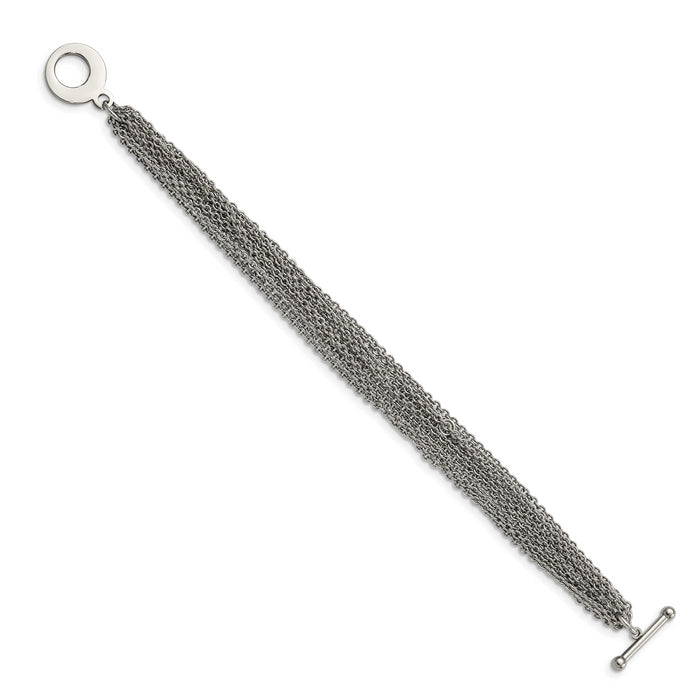 Chisel Brand Jewelry, Stainless Steel Multiple Row of Chain 7.5in Toggle Bracelet