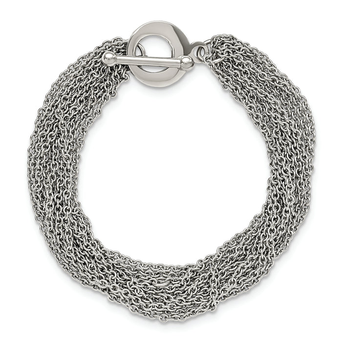 Chisel Brand Jewelry, Stainless Steel Multiple Row of Chain 7.5in Toggle Bracelet