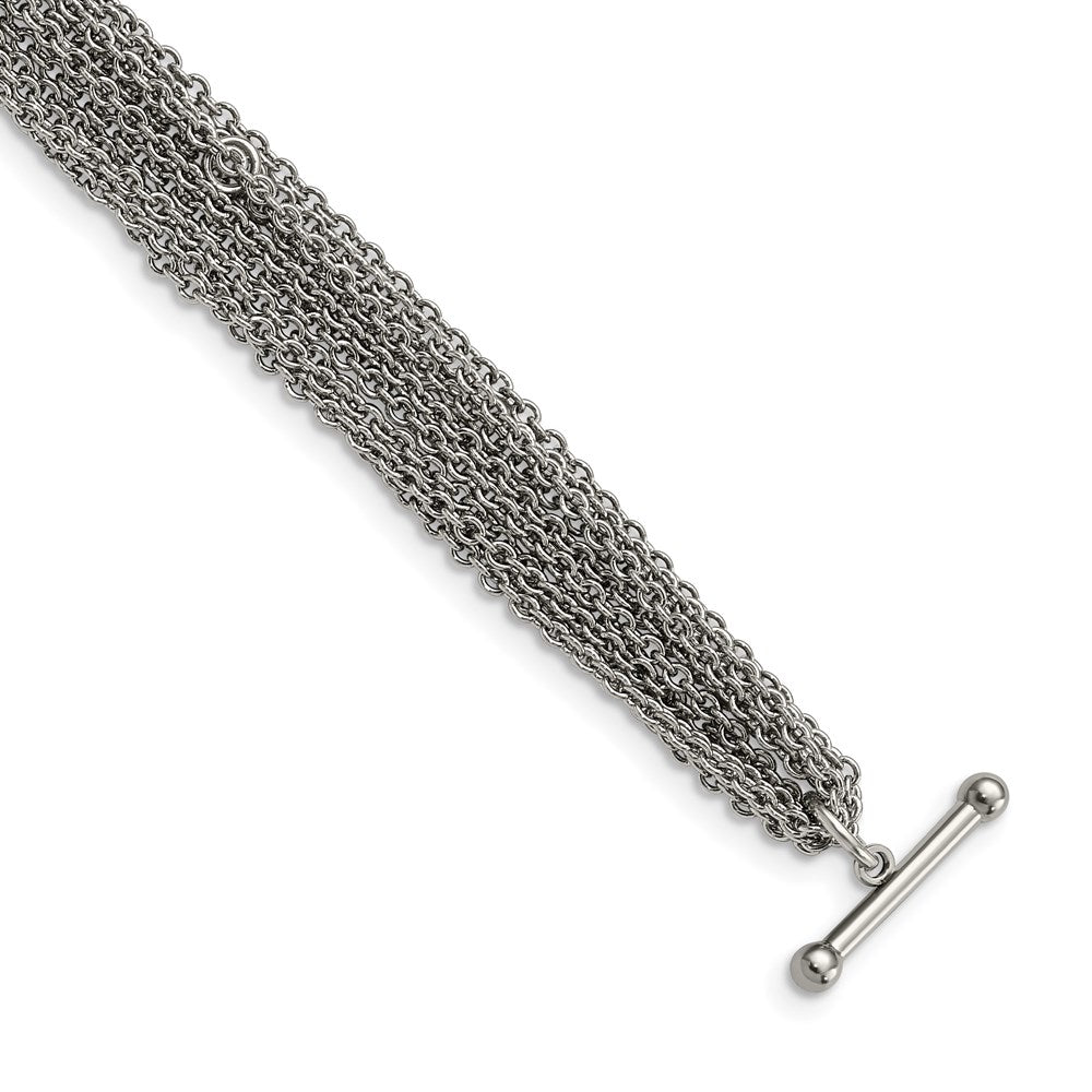 Chisel Brand Jewelry, Stainless Steel Multiple Row of Chain 7.5in Toggle Bracelet