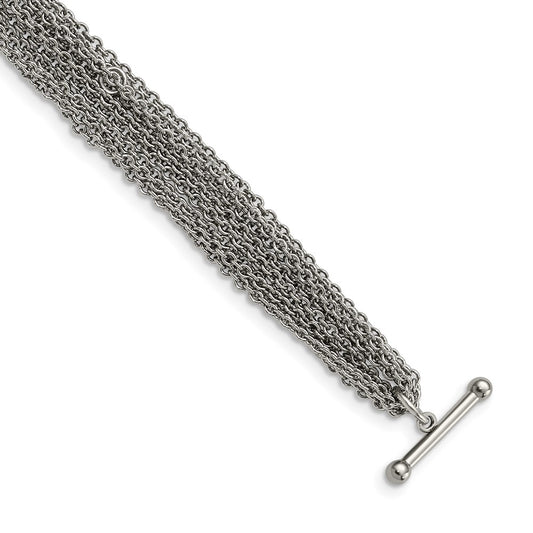 Chisel Brand Jewelry, Stainless Steel Multiple Row of Chain 7.5in Toggle Bracelet
