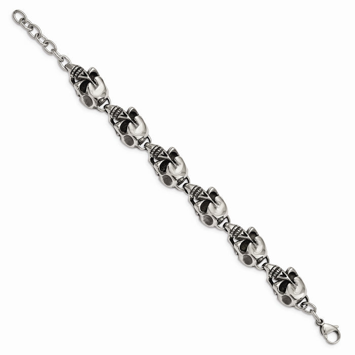 Chisel Brand Jewelry, Stainless Steel Antiqued Skulls 8.5in Men's Bracelet