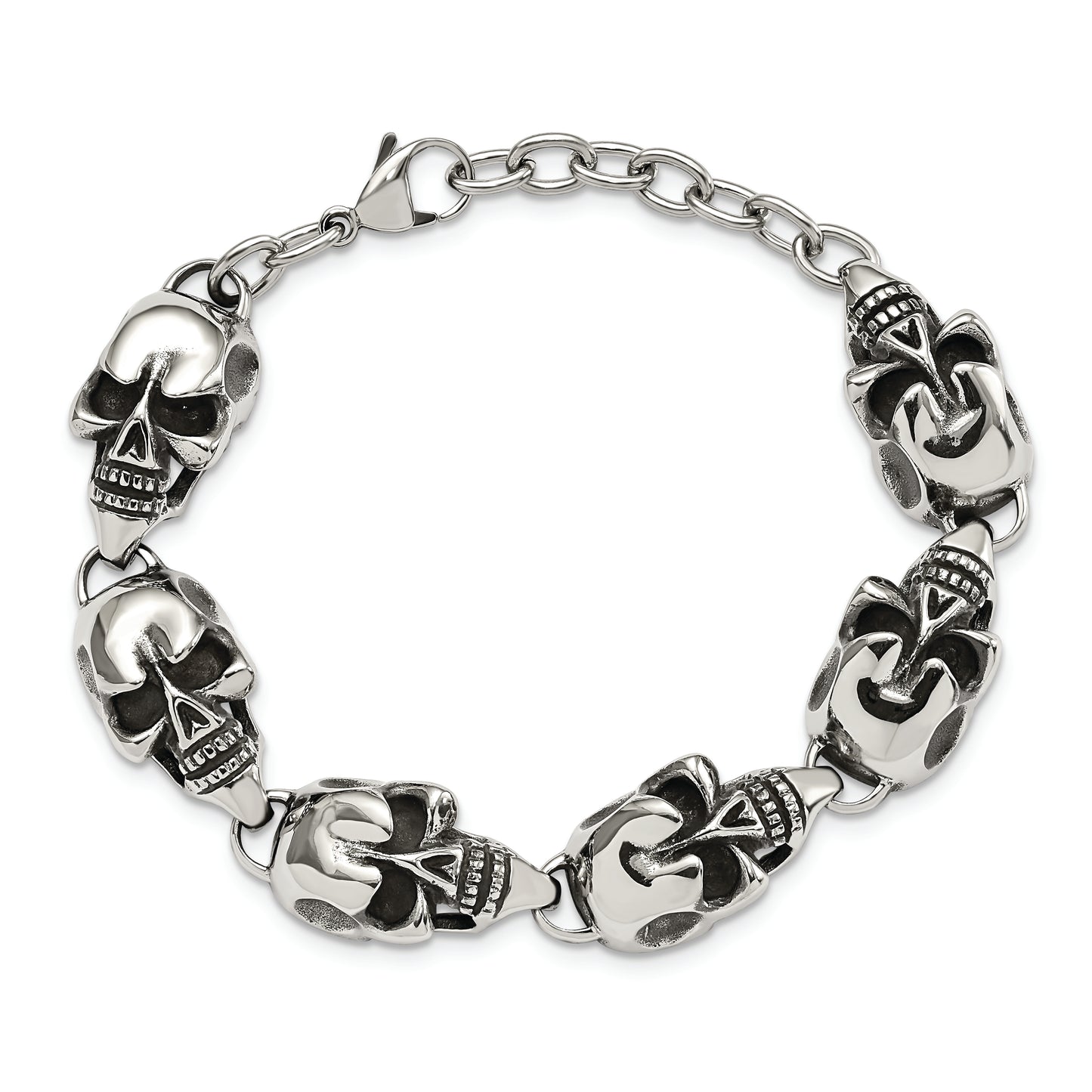 Chisel Brand Jewelry, Stainless Steel Antiqued Skulls 8.5in Men's Bracelet