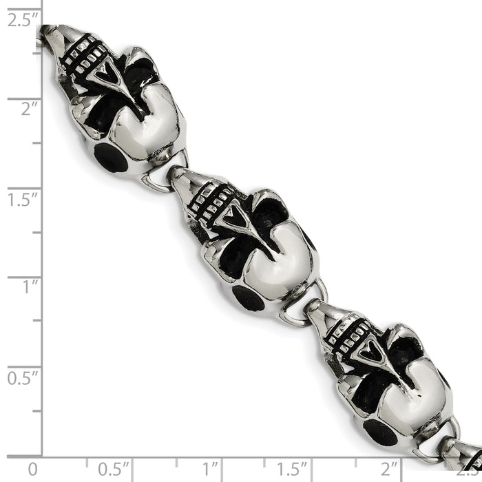 Chisel Brand Jewelry, Stainless Steel Antiqued Skulls 8.5in Men's Bracelet