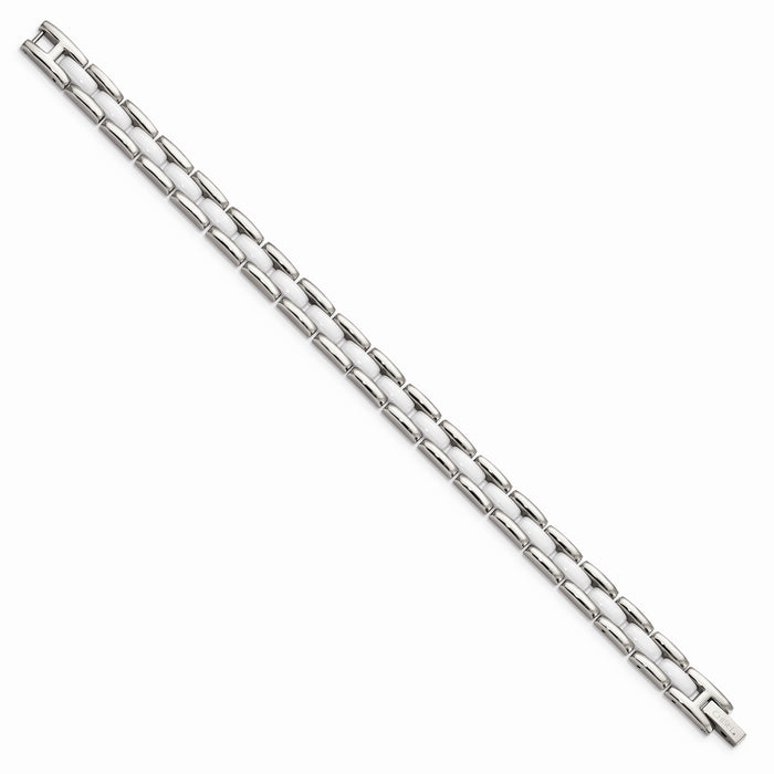 Chisel Brand Jewelry, Stainless Steel White Ceramic 8in Bracelet