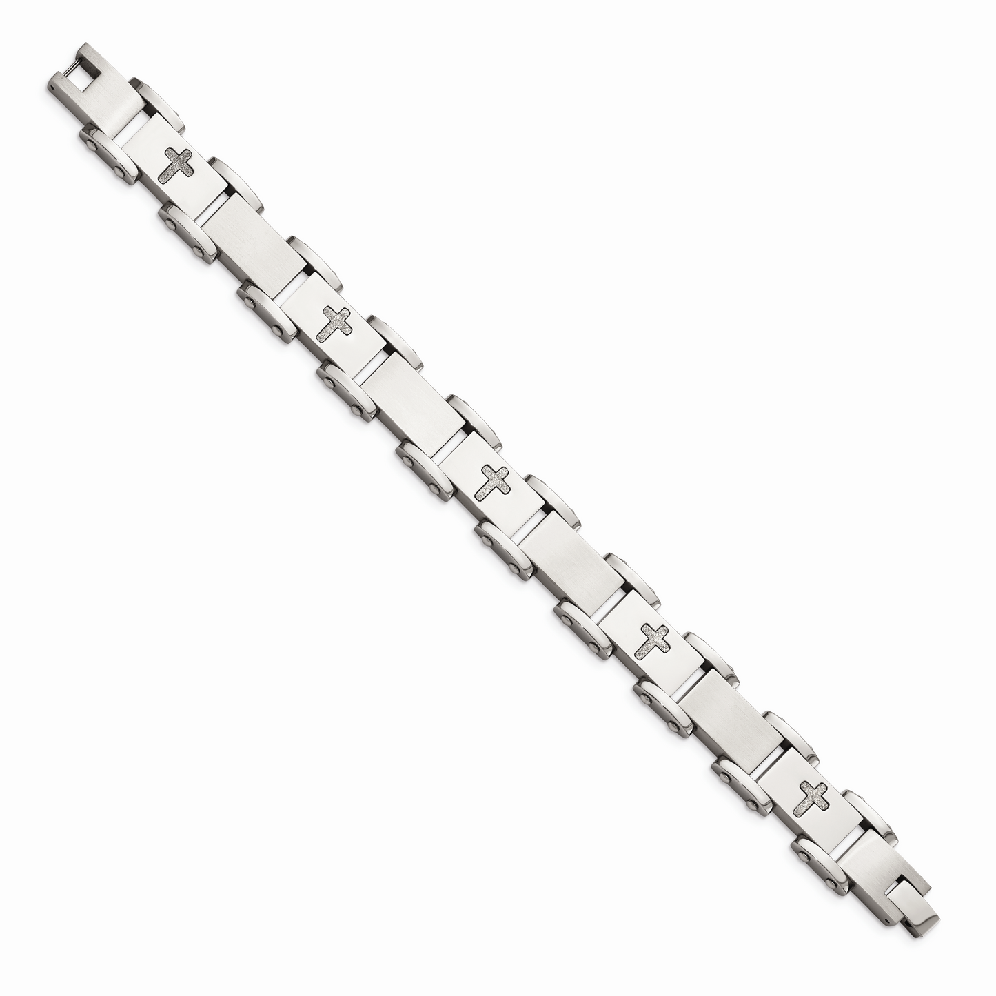 Chisel Brand Jewelry, Stainless Steel Laser Cut Crosses 8.75in Bracelet