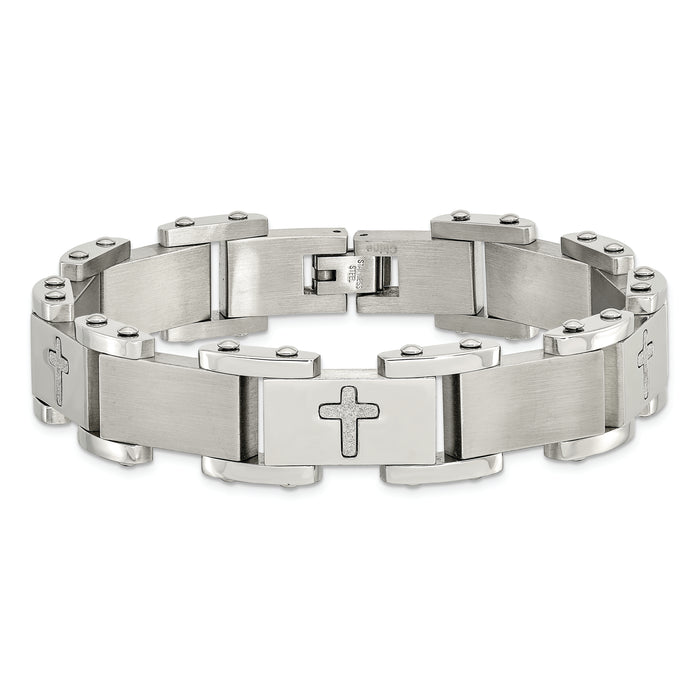 Chisel Brand Jewelry, Stainless Steel Laser Cut Crosses 8.75in Bracelet