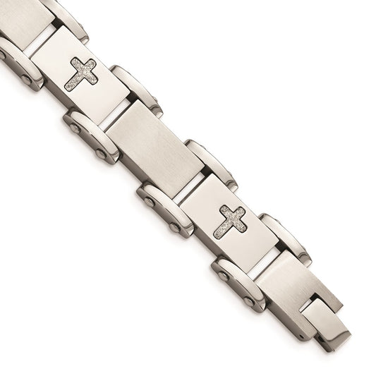 Chisel Brand Jewelry, Stainless Steel Laser Cut Crosses 8.75in Bracelet