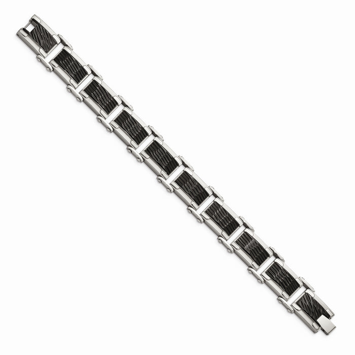 Chisel Brand Jewelry, Stainless Steel Black-plated & Textured 9in Bracelet