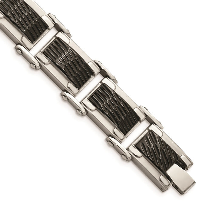 Chisel Brand Jewelry, Stainless Steel Black-plated & Textured 9in Bracelet