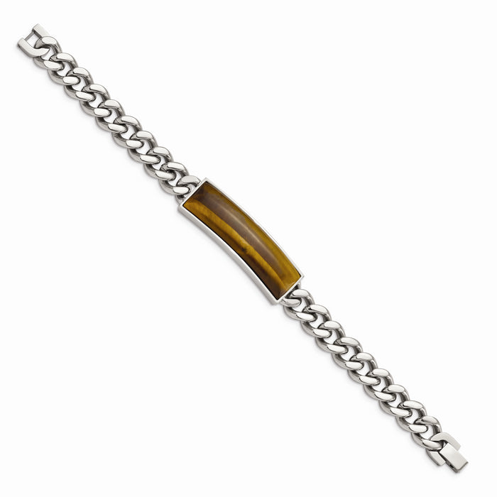 Chisel Brand Jewelry, Stainless Steel Tigers Eye & Polished 8.25in Men's Bracelet