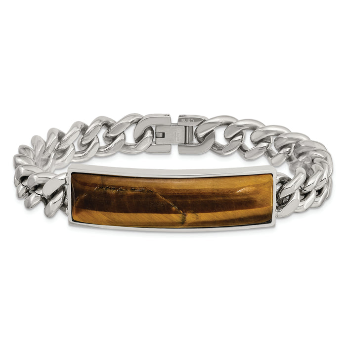 Chisel Brand Jewelry, Stainless Steel Tigers Eye & Polished 8.25in Men's Bracelet