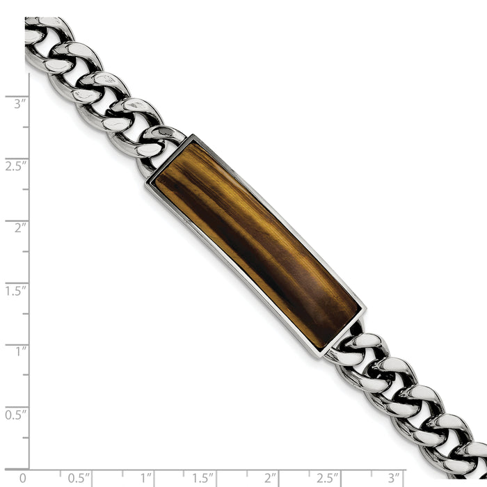 Chisel Brand Jewelry, Stainless Steel Tigers Eye & Polished 8.25in Men's Bracelet