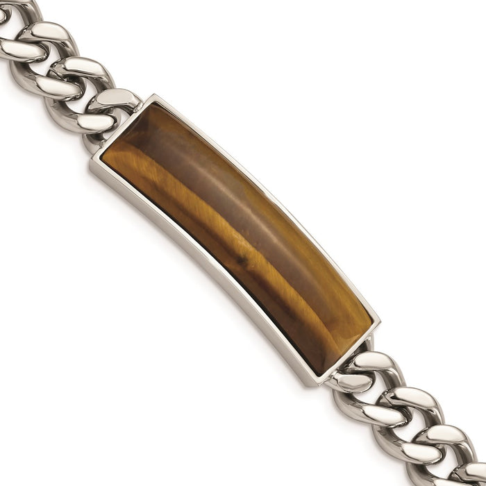 Chisel Brand Jewelry, Stainless Steel Tigers Eye & Polished 8.25in Men's Bracelet