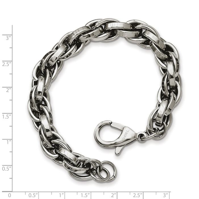 Chisel Brand Jewelry, Stainless Steel Polished Oval Link 8.5in Men's Bracelet