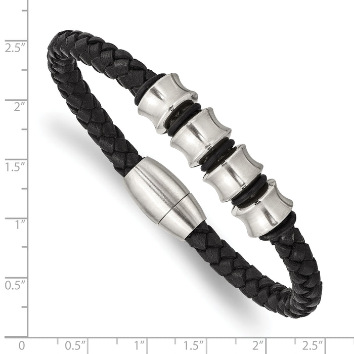Chisel Brand Jewelry, Stainless Steel Leather 8.5in Bracelet