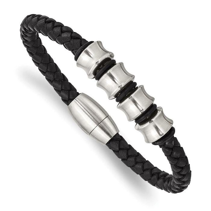 Chisel Brand Jewelry, Stainless Steel Leather 8.5in Bracelet