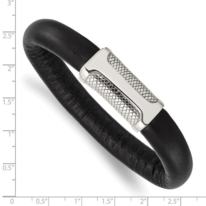 Chisel Brand Jewelry, Stainless Steel Black Leather & Textured 8.5in Bracelet
