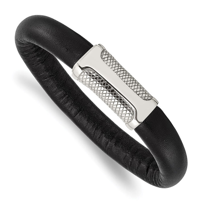 Chisel Brand Jewelry, Stainless Steel Black Leather & Textured 8.5in Bracelet