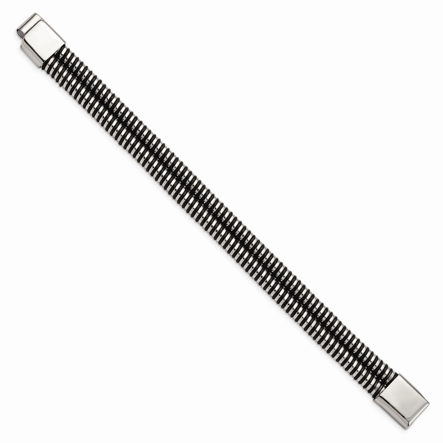 Chisel Brand Jewelry, Stainless Steel Black Leather & Polished 8.5in Bracelet