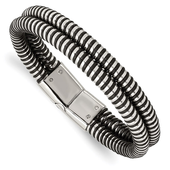 Chisel Brand Jewelry, Stainless Steel Black Leather & Polished 8.5in Bracelet