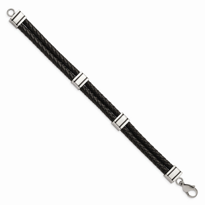 Chisel Brand Jewelry, Stainless Steel Black Leather 9in Bracelet
