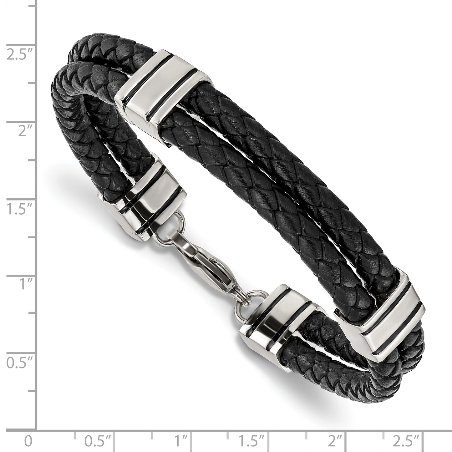 Chisel Brand Jewelry, Stainless Steel Black Leather 9in Bracelet