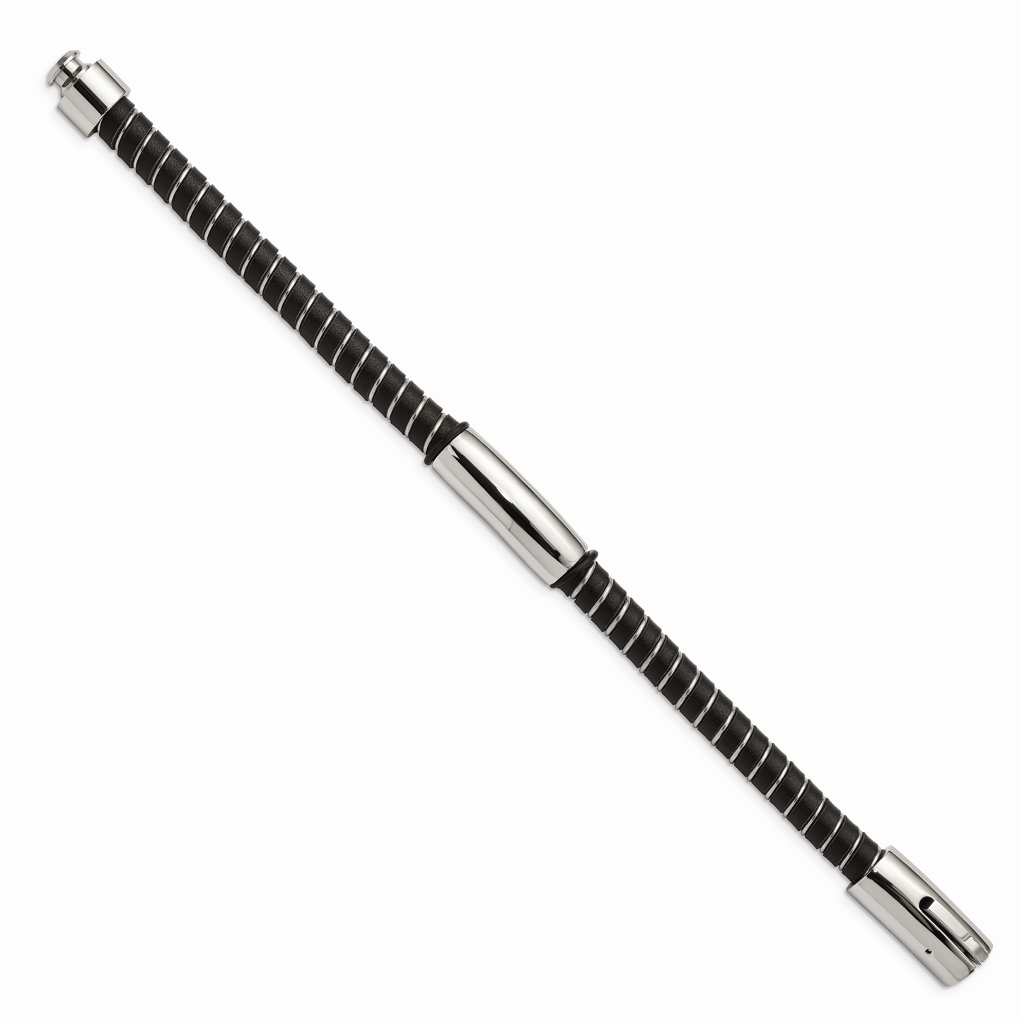 Chisel Brand Jewelry, Stainless Steel Black Leather 8.75in Men's Bracelet