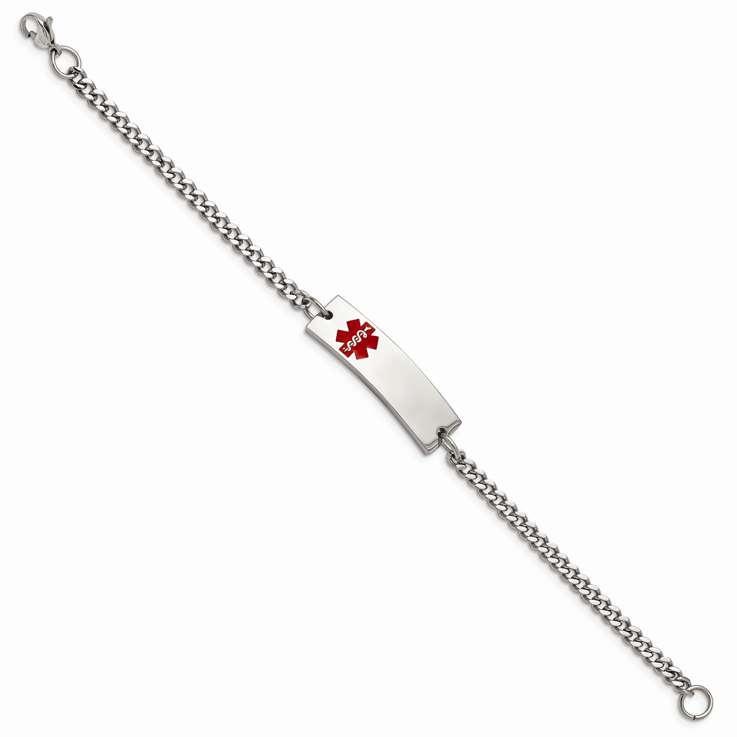 Chisel Brand Jewelry, Stainless Steel Polished with Red Enamel 8.75in Medical ID Bracelet