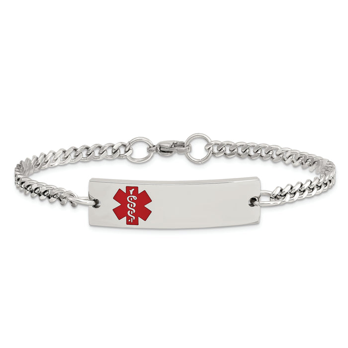 Chisel Brand Jewelry, Stainless Steel Polished with Red Enamel 8.75in Medical ID Bracelet