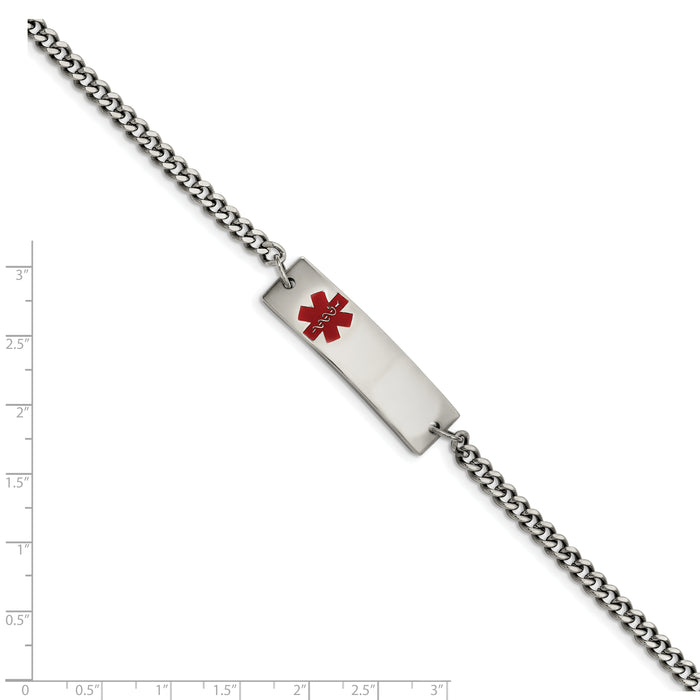 Chisel Brand Jewelry, Stainless Steel Polished with Red Enamel 8.75in Medical ID Bracelet